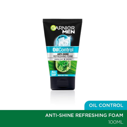 Garniers Men Garnier Men Oil Control Anti Shine Refreshing Foam All Day Face Wash 100ml