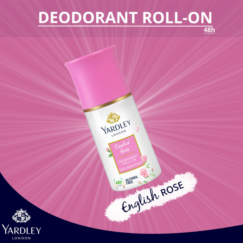 Yardley London English Rose Roll-On Deodorant for Women 50ml - Long Lasting Anti-Perspirant Roll-On with Delicate Floral Rose