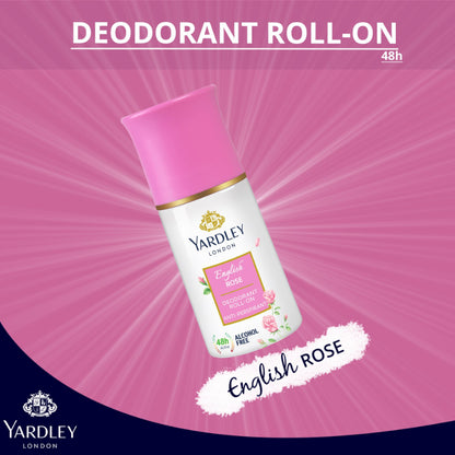 Yardley London English Rose Roll-On Deodorant for Women 50ml - Long Lasting Anti-Perspirant Roll-On with Delicate Floral Rose