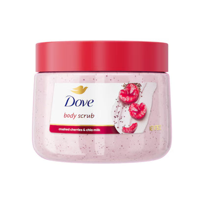 Dove Exfoliating Body Scrub Crushed Cherries & Chia Milk 15oz – Body Polish for Smooth, Soft & Glowing Skin