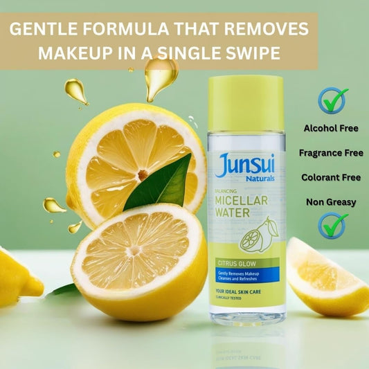 Junsui Citrus Glow Micellar Water 140ml - Gentle Makeup Remover & Facial Cleansing Water for Deep Cleansing, Brightening Citr