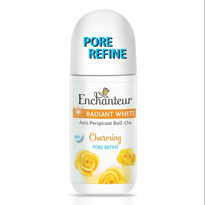 Enchanteur Radiant White Charming Pore Refine Roll-On Deodorant 50ml – Long Lasting Brightening Anti-Perspirant for Women Fre