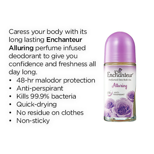Enchanteur Alluring Roll-On Anti-Perspirant Deodorant 50ml - Long Lasting Perfumed Fresh Floral Fragrance for Women Odor Prot