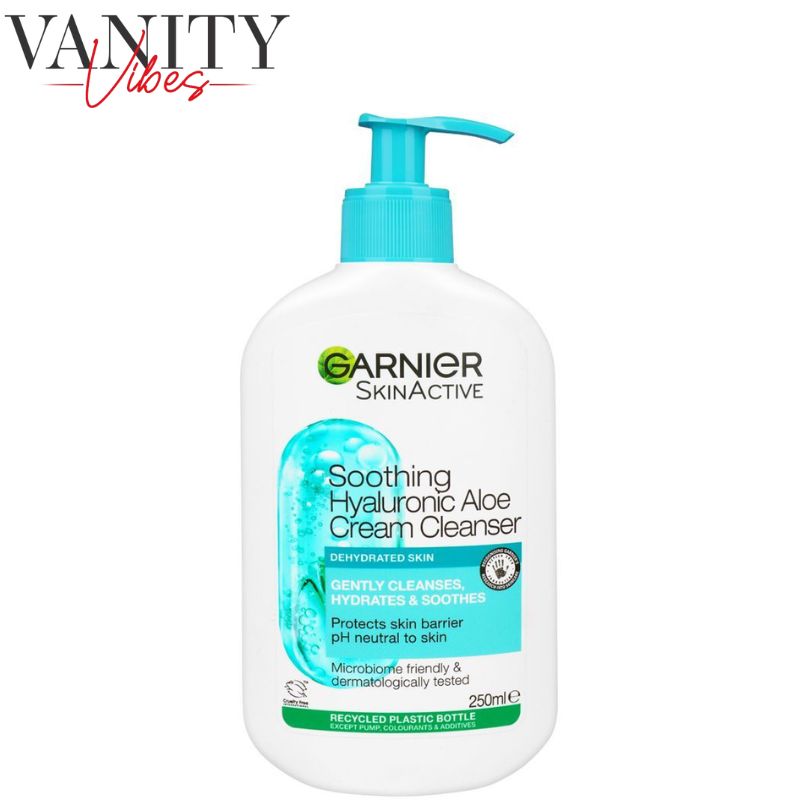 Garnier SkinActive Soothing Hyaluronic Aloe Cream Cleanser pH Neutral 250ml Gentle & Hydrating Face Cleanser