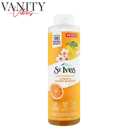 St Ives Energizing Body Wash Citrus & Cherry Blossom 650ml Refreshing & Invigorating