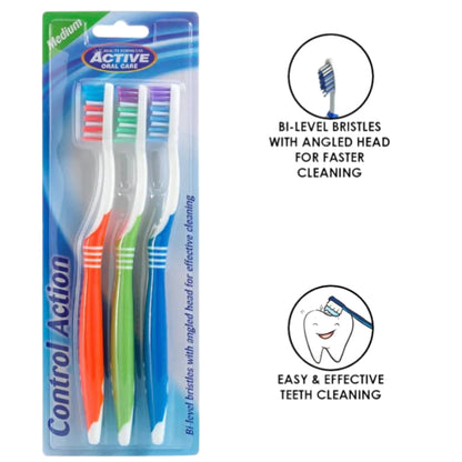 Beauty Formulas Active 3S Control Action Medium Toothbrush - Deep Cleaning Bristles for Plaque Removal, Gum Care & Daily Oral