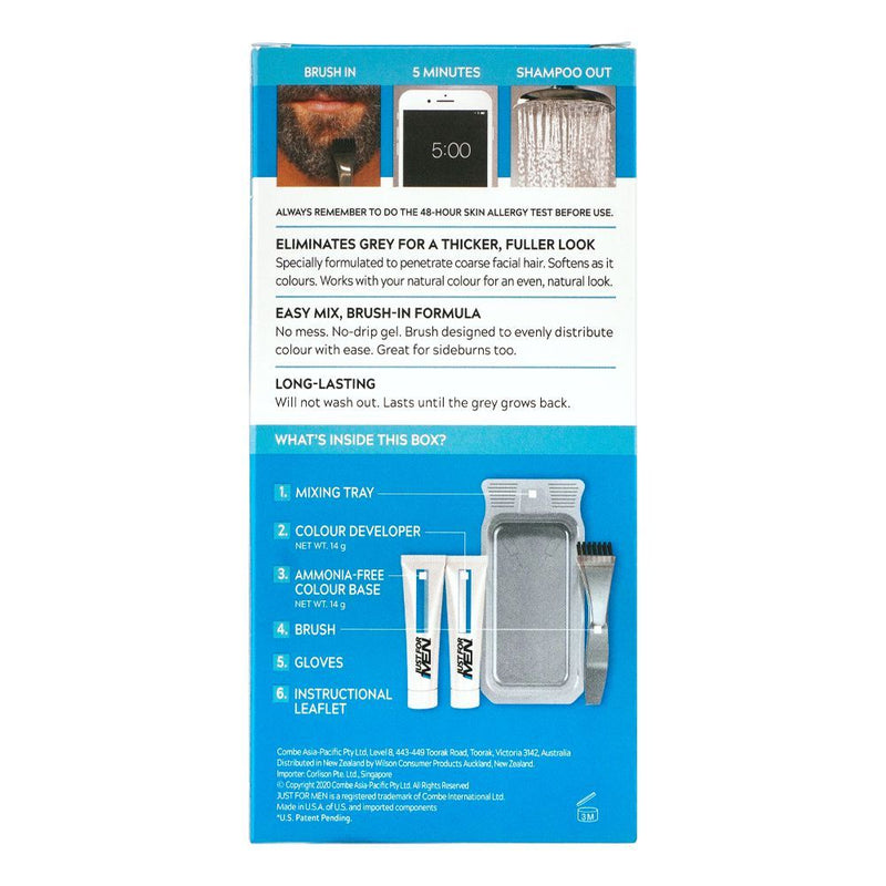 Just for Men Moustache & Beard Easy Brush-In Color M-45 Dark Brown - Restores Original Color | 14g Color Base + 14g Developer
