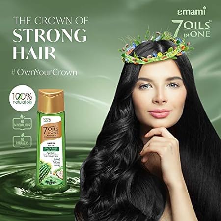 Emami 7 Oils in One Hair Fall Control Cactus Oil 100ml - Nourishing Hair Care Oil for Strong, Smooth, Healthy Hair & Hair Fal