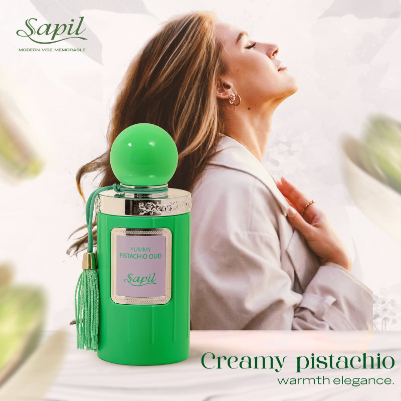 Sapil Yummy Pistachio Oud Eau de Parfum for Men & Women 100ml - Long Lasting Sweet Gourmand Oud Fragrance Perfume with Nutty 