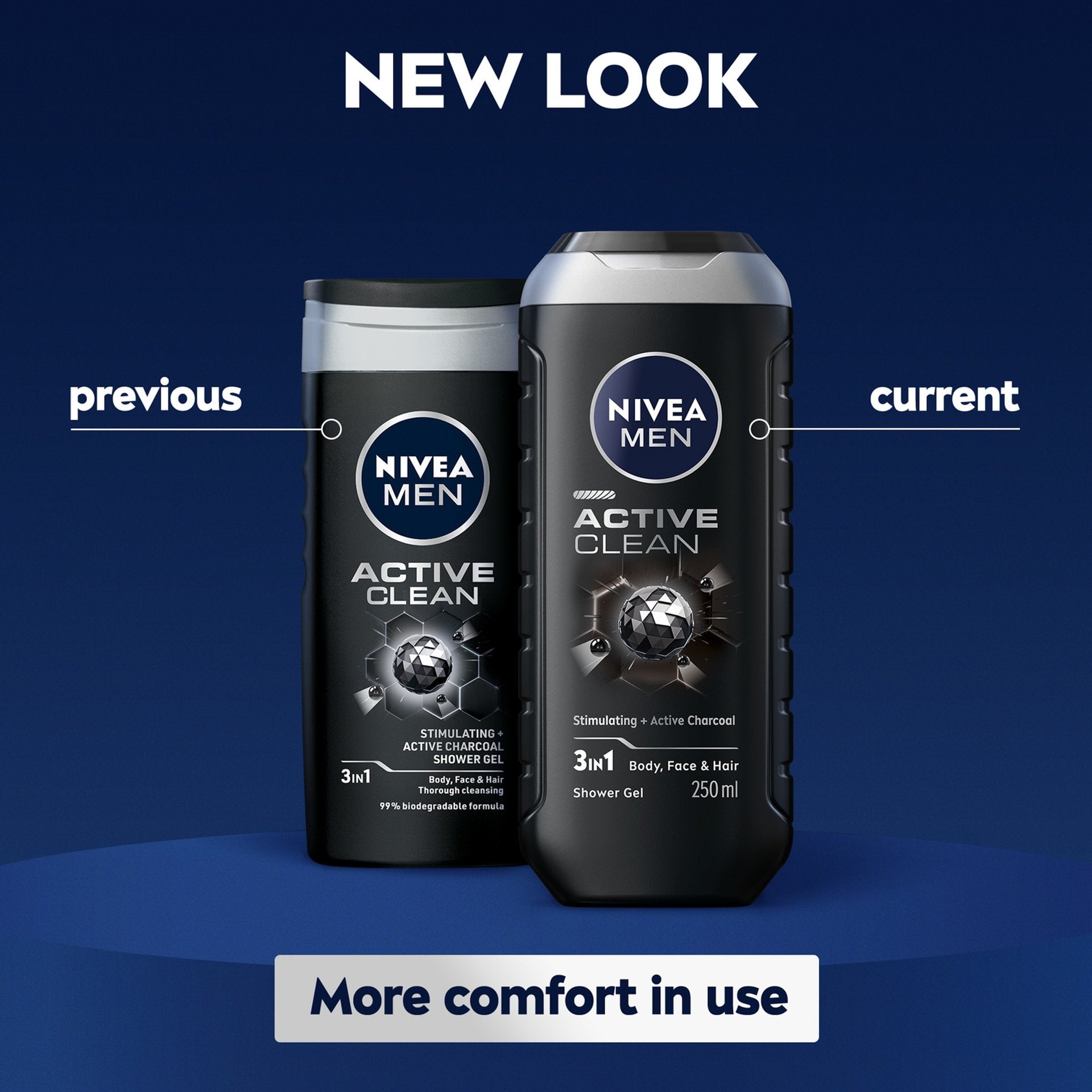 Nivea Men Active Clean 24H Fresh Effect 3-In-1 Shower Gel For Body, Face & Hair 250ml