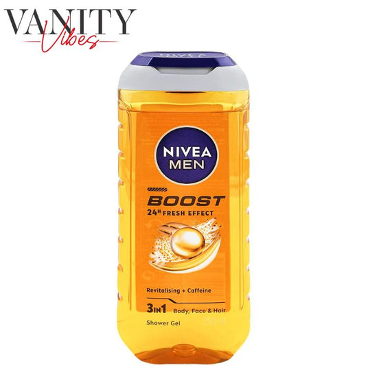Nivea Men Boost 24H Fresh Effect 3-In-1 Shower Gel For Body, Face & Hair 250ml