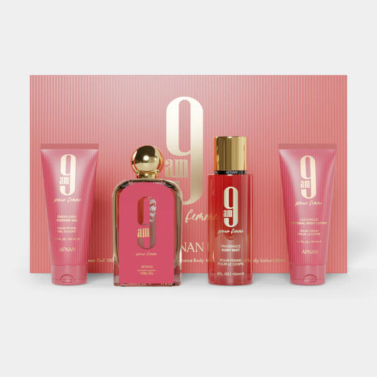 GIFT SET 9 AM POUR FEMME by Afnan BODY MIST 150ml+BODY LOTION 100ml+GEL DOUCHE 100ml for Women
