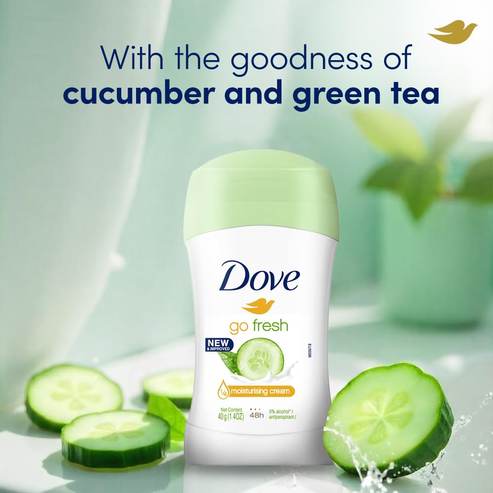 Dove Go Fresh Cucumber & Green Tea New & Improved 1/4 Moisturizing Cream 48H Anti-Perspirant Deodorant Stick 40g