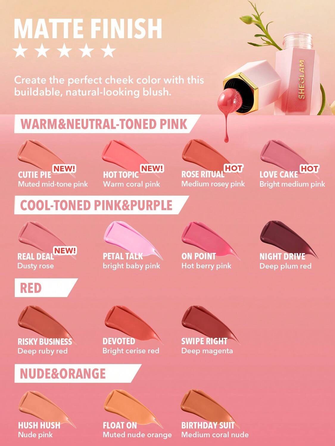 She Glam Sheglam Color Bloom Liquid Blush in Shade Hot Topica 5.2 ml Natural Flush & Long-Lasting Glow