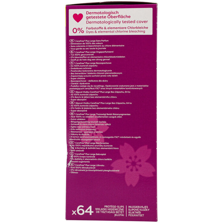 Carefree Mega Pack Plus Large Panty liners 64pcs – Unscented 100% Odour Control Daily Liners for Extra Protection, Comfort Fi