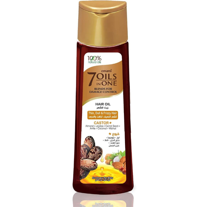 Emami 7 in 1 Blends Damage Control Castor Hair Oil 200ml - Nourishing Hair Care Oil for Hair Repair, Smooth Shiny & Strong He
