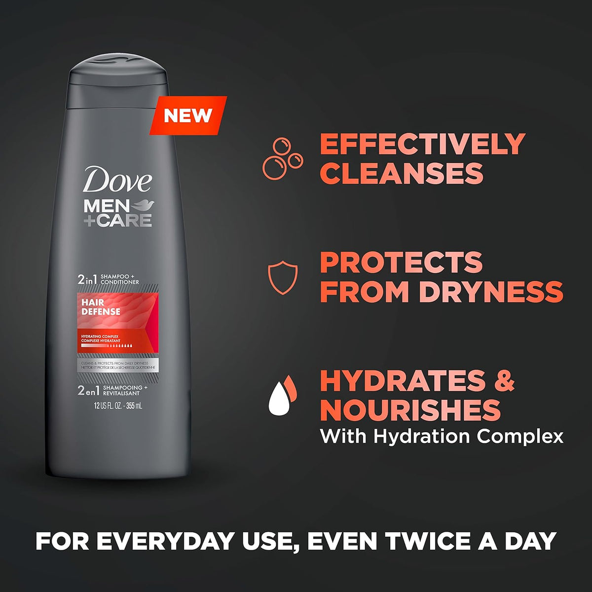 Dove Men + Care 2 in 1 Shampoo + Conditioner Hair Defense 355ml