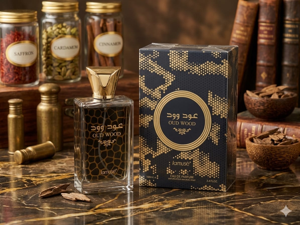 Lamuse Oud Wood Eau De Parfum for Men & Women 100ml – Long Lasting Luxury Oud Woody Fragrance Perfume with Rich Amber Notes, 
