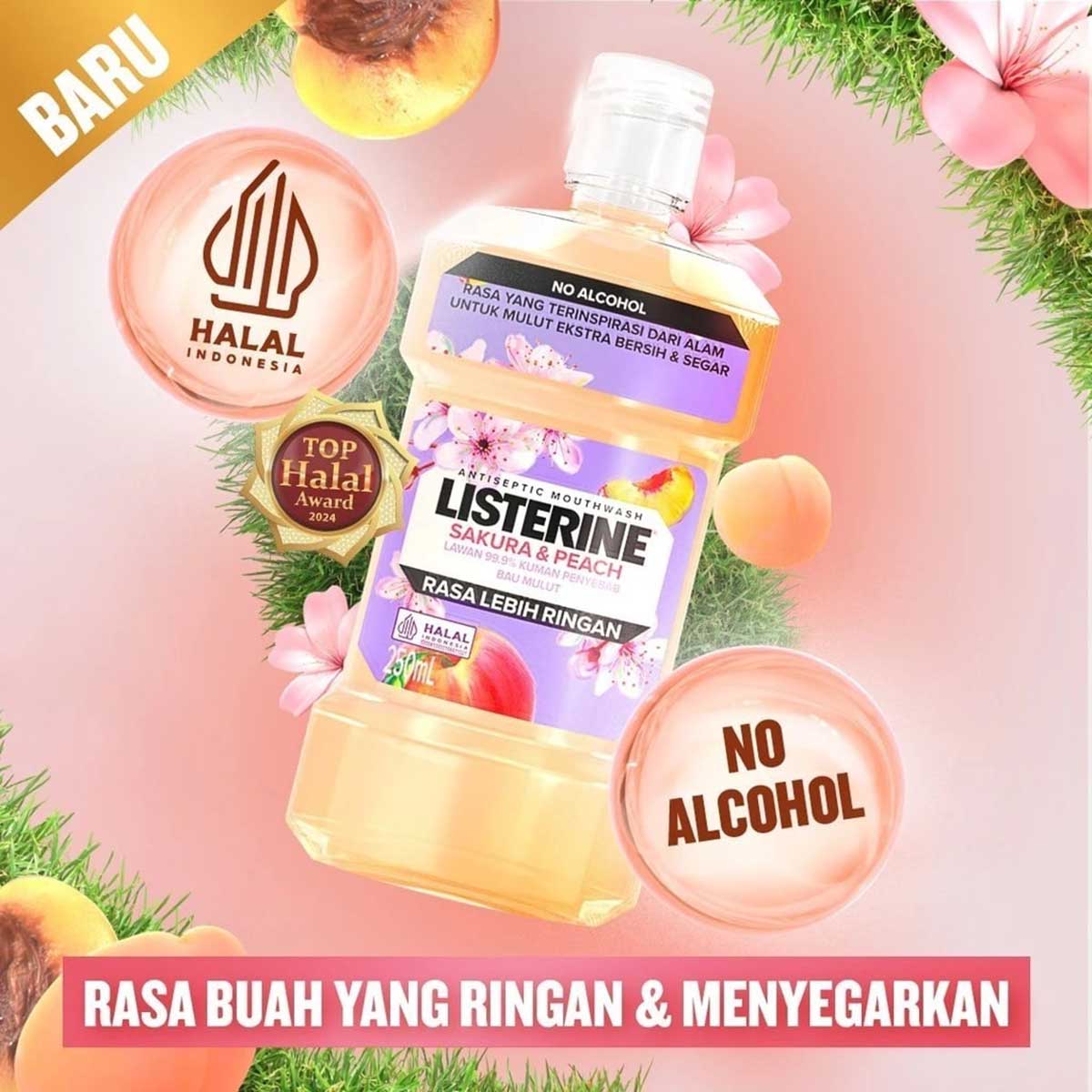Listerine Sakura & Peach Antiseptic Mouthwash 250ml Fresh Breath & Germ Protection