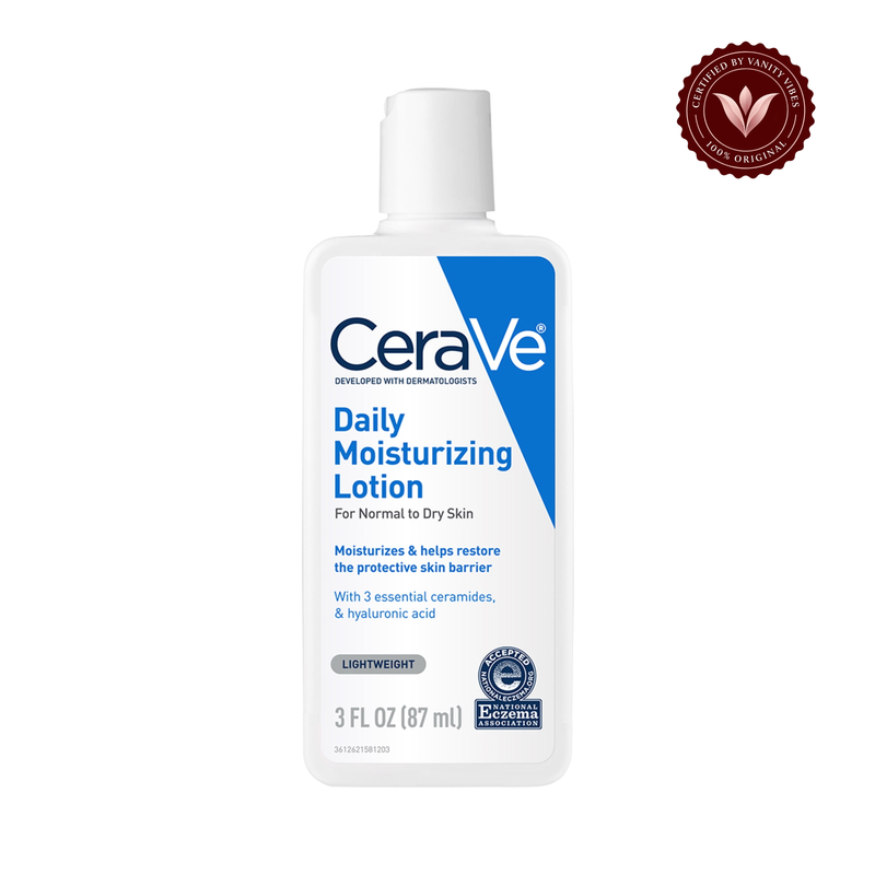 CeraVe Daily Moisturizing Lotion 87 ml, front view with Vanity Vibes badge