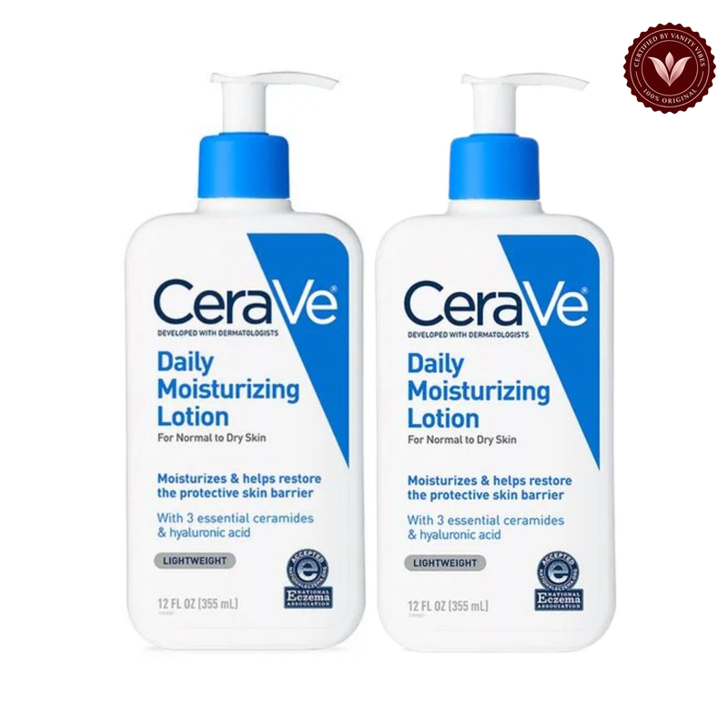 CeraVe Daily Moisturizing Lotion 355 ml two-bottle multipack with Vanity Vibes badge