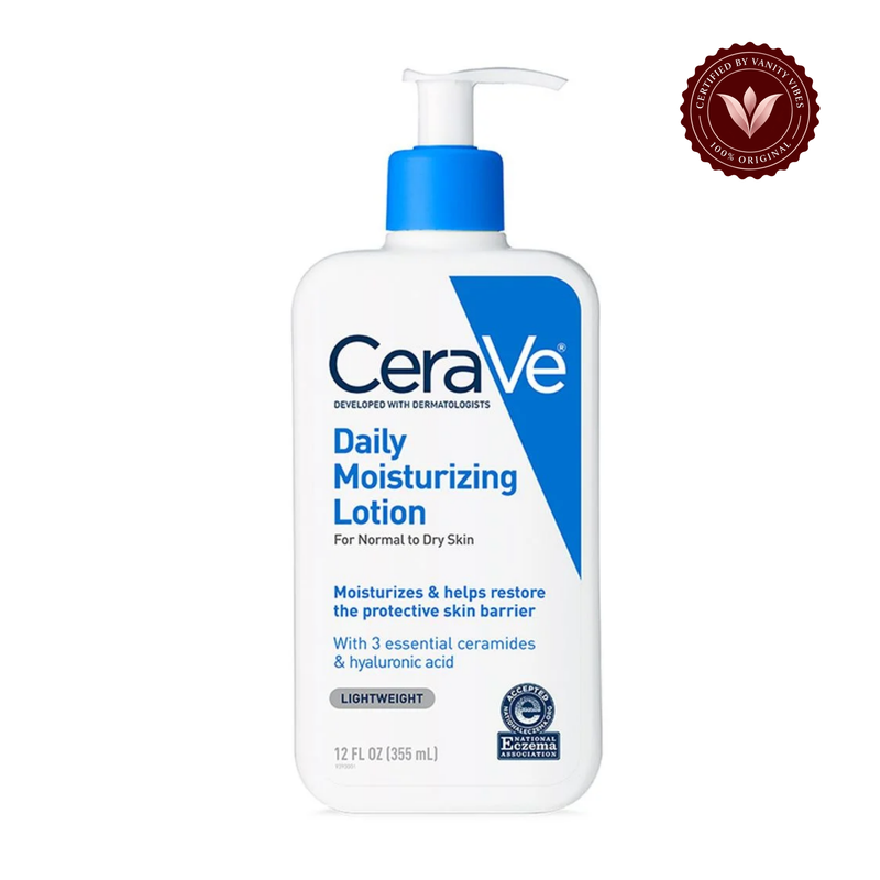 CeraVe Daily Moisturizing Lotion 355 ml front on white with Vanity Vibes badge