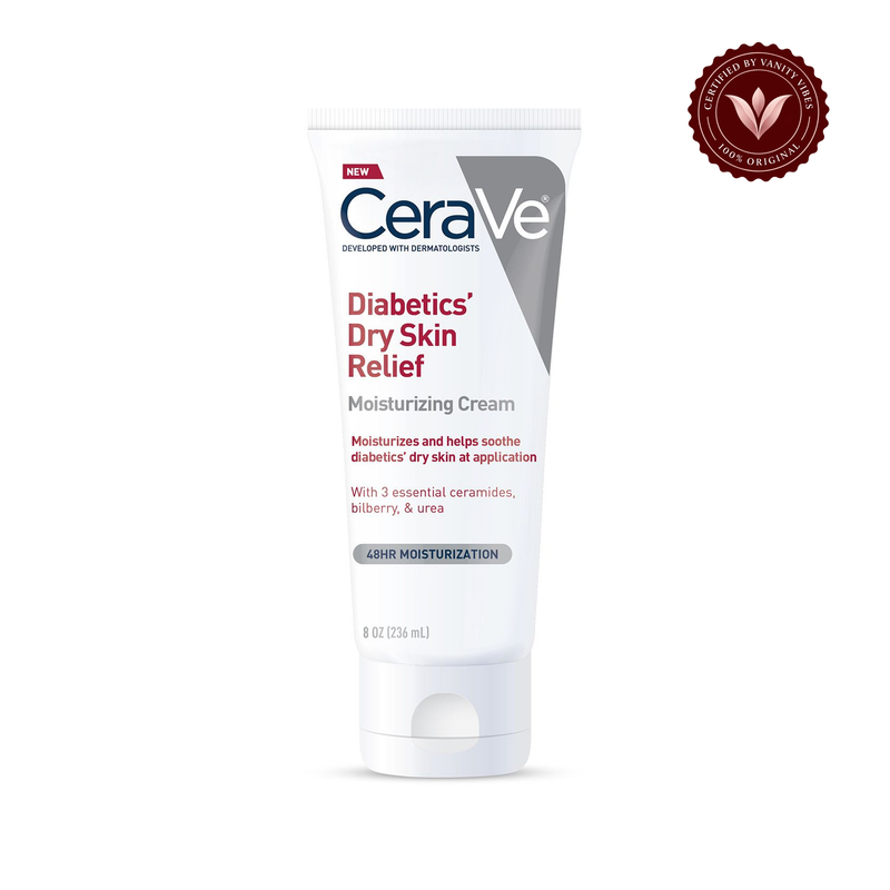 CeraVe Diabetics Dry Skin Relief Moisturizing Cream 236 ml, front view with Vanity Vibes badge