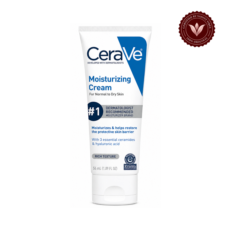 CeraVe Moisturizing Cream Normal to Dry Skin 56 ml front with Vanity Vibes badge