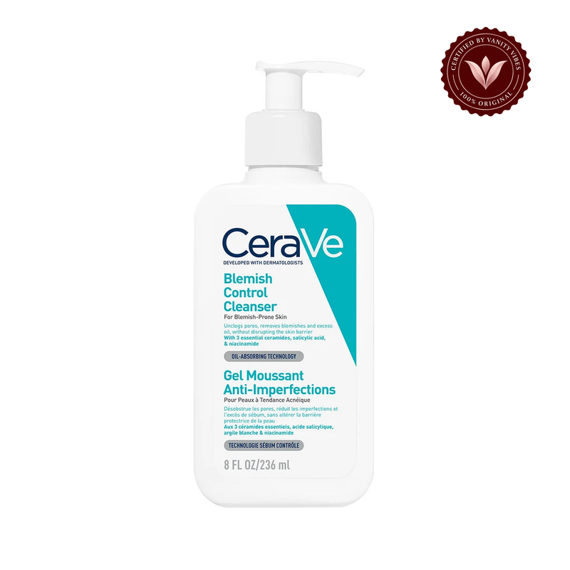 CeraVe Blemish Control Cleanser 236 ml, front view with Vanity Vibes badge