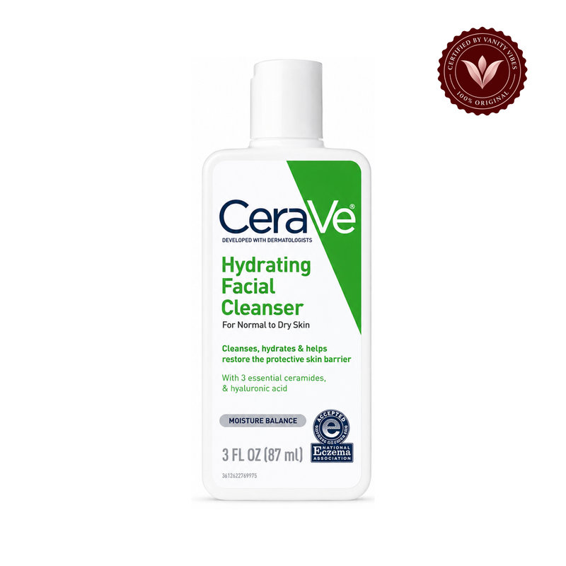CeraVe Hydrating Facial Cleanser 87 ml front product photo with Vanity Vibes authenticity badge