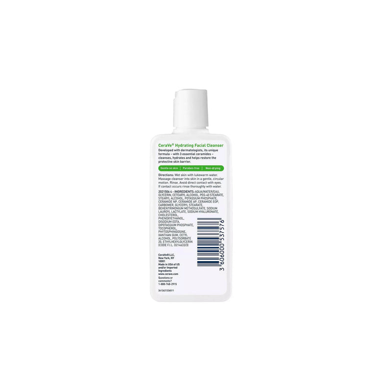 CeraVe Hydrating Facial Cleanser 87 ml matching back label and barcode