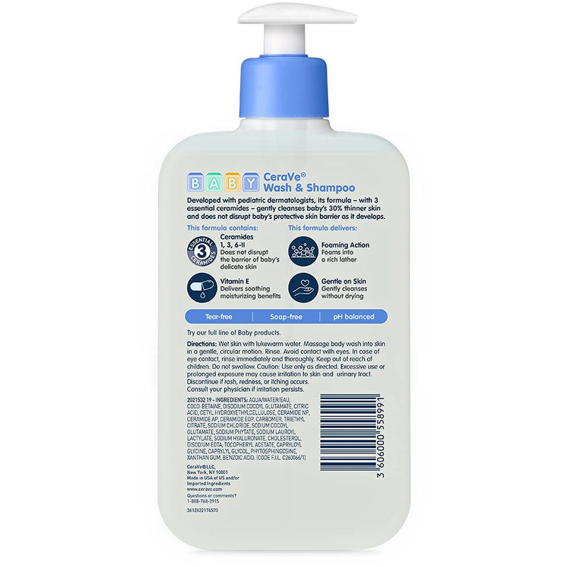 CeraVe Baby Wash & Shampoo 473 ml rear label