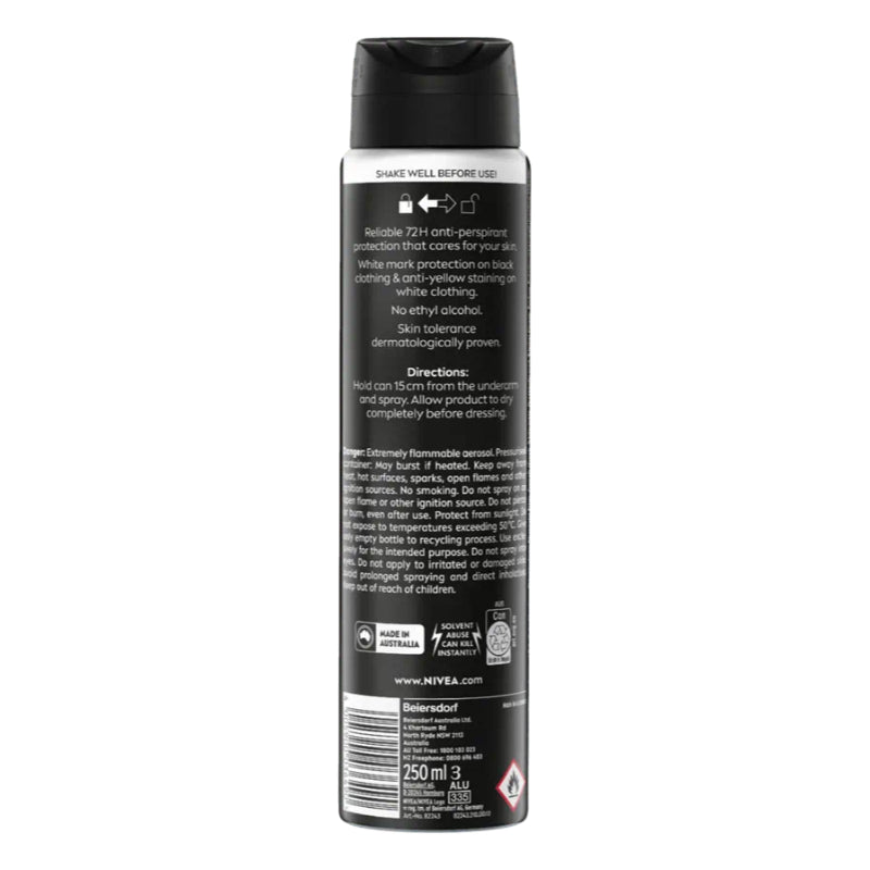 Nivea Men Black & White Invisible Antiperspirant Deodorant Spray Original 72H Active Protection 250ml