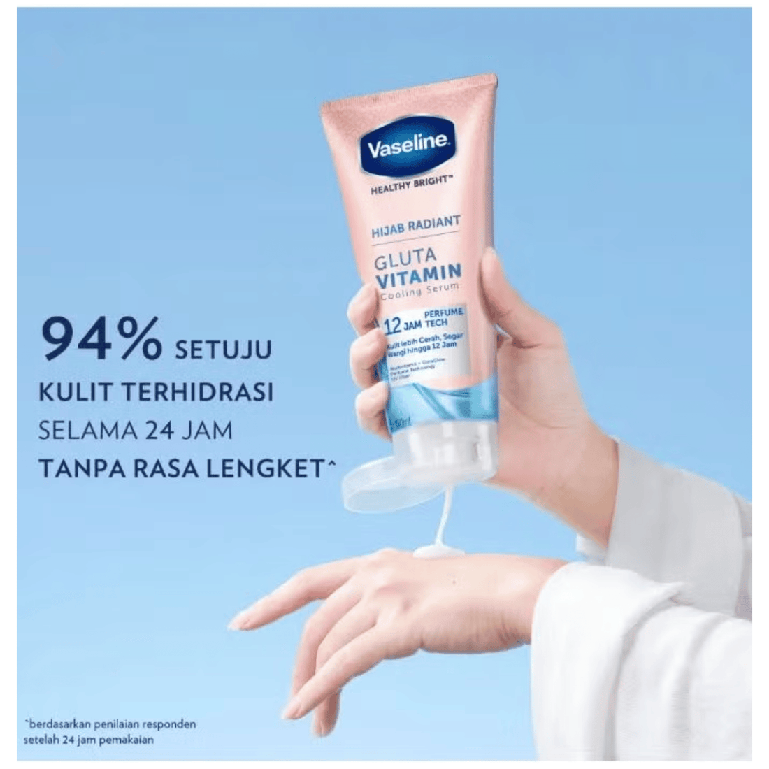 Vaseline Healthy Bright Hijab Radiant Gluta Vitamin Cooling Serum Moisturizer 180ml 12 Jam Perfume Tech & Long-Lasting Freshn
