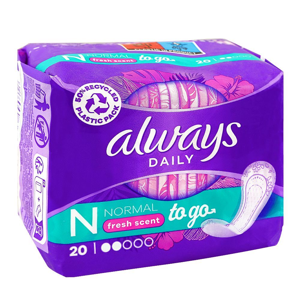 Always Daily Normal Fresh Scent To Go Sanitary Pads 20pcs - Comfortable Protection Sanitary Napkins for Everyday Freshness, O