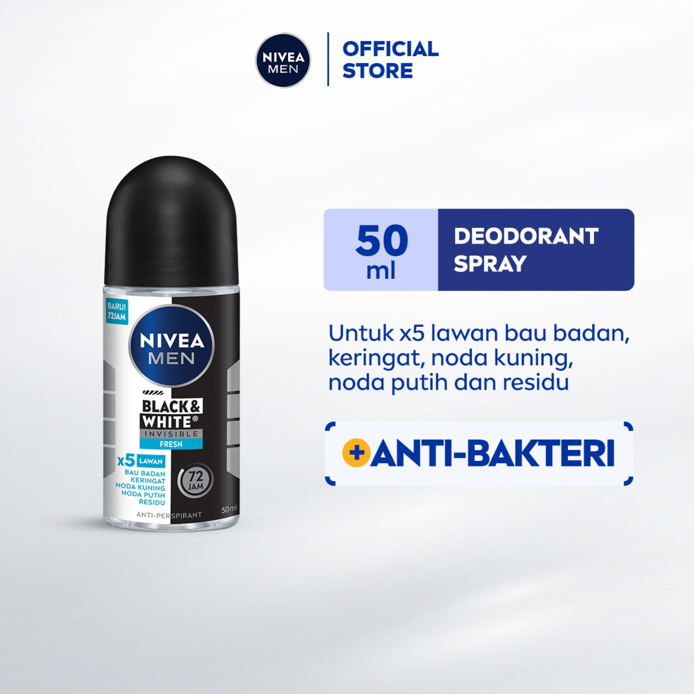 Nivea Men Black & White Invisible Fresh 72H Deodorant Roll on 50ml