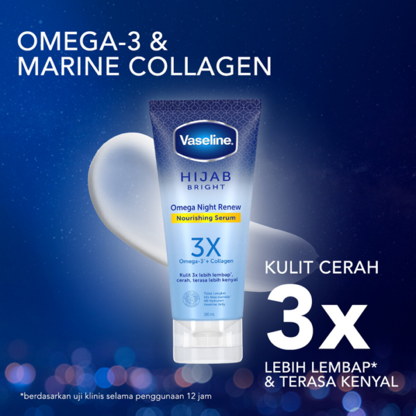 Vaseline Hijab Bright Omega Night Renew Nourishing Serum 180ml Deep Hydration & Skin Renewal