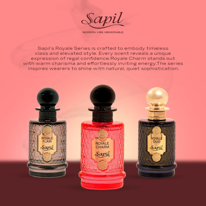 Sapil Royale Charm Eau de Parfum for Men & Women 100ml - Long Lasting Luxury Floral Woody Fragrance Perfume with Elegant Unis
