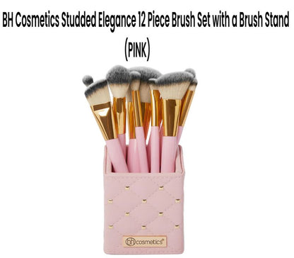 BH Cosmetics Studded Elegance 12 Piece Brush Set with a Brush Stand (PINK)