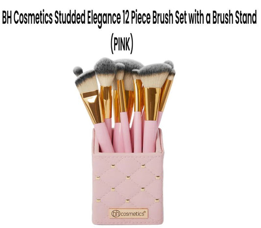 BH Cosmetics Studded Elegance 12 Piece Brush Set with a Brush Stand (PINK)