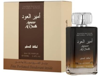 Lattafa Ameer Al Oudh Eau de Parfum 100ml with Deodorant - Long Lasting Original Oud Fragrance Gift Set for Men & Women