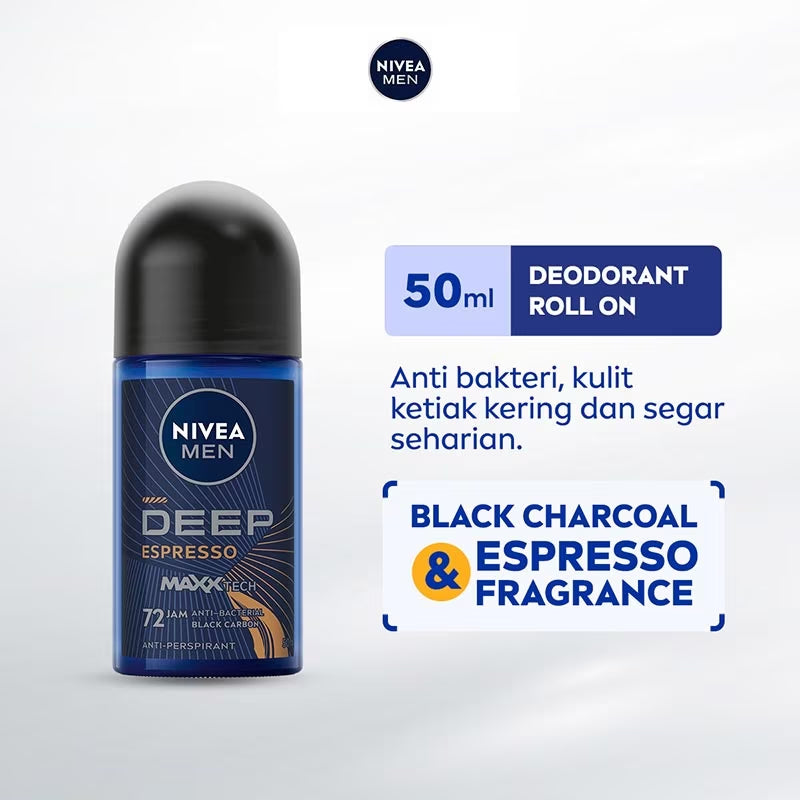 Nivea Men Deep Espresso Black Carbon Deodorant Roll On 72H Lasting 50ml