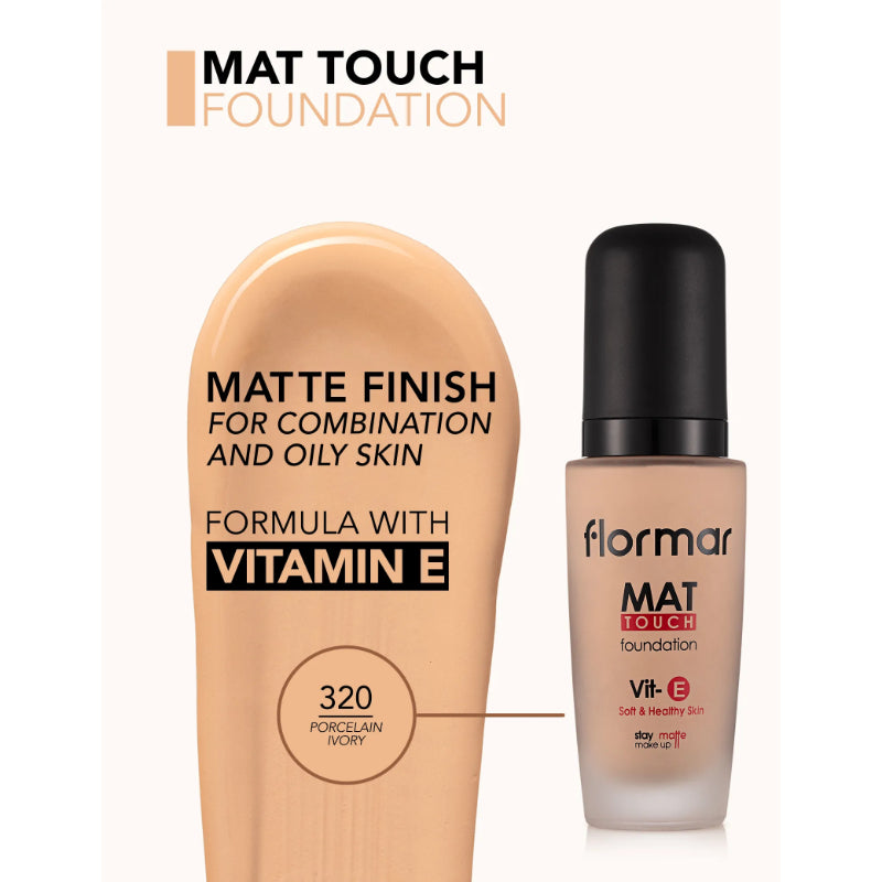 Flormar Mat Touch Foundation Vitamin E (Shade: 320 Porcelain Ivory) 30ml