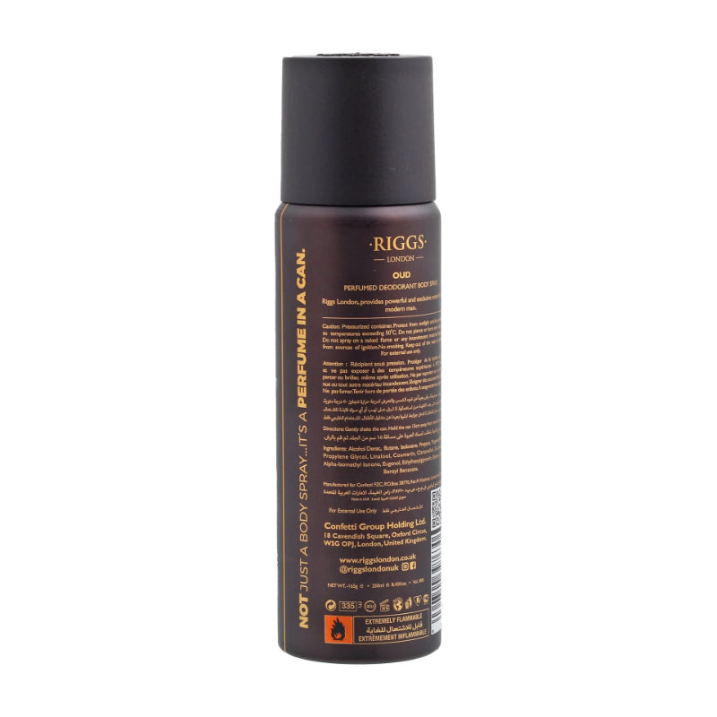 Riggs London Oud Perfumed Deodorant Body Spray 250ml Long-Lasting Rich & Exotic Fragrance