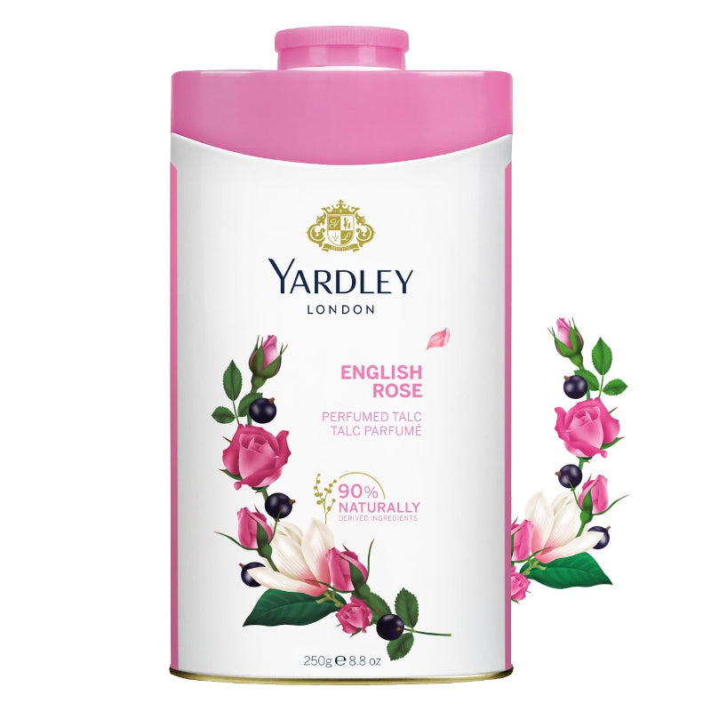 Yardley London English Rose Perfumed Talcum Powder 125g - Luxury Floral Rose Fragrance Body Talc for Long Lasting Freshness, 