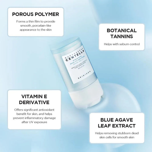 SKIN1004 Centella Madagascar Hyalu-Cica Silky-Fit Sun Stick SPF50+ PA++++ - 20 g Lightweight UV Protection & Hydration (K Bea