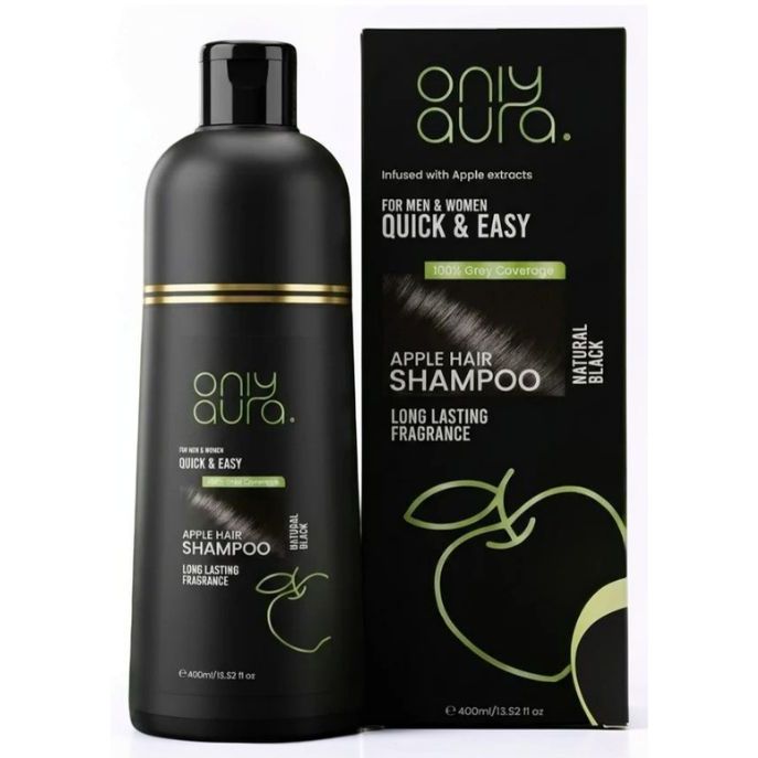 Only Aura Apple Hair Black Shampoo 400ml – Hair Color Care Shampoo for Natural Black Shine, Nourishment, Gentle Cleansing & H