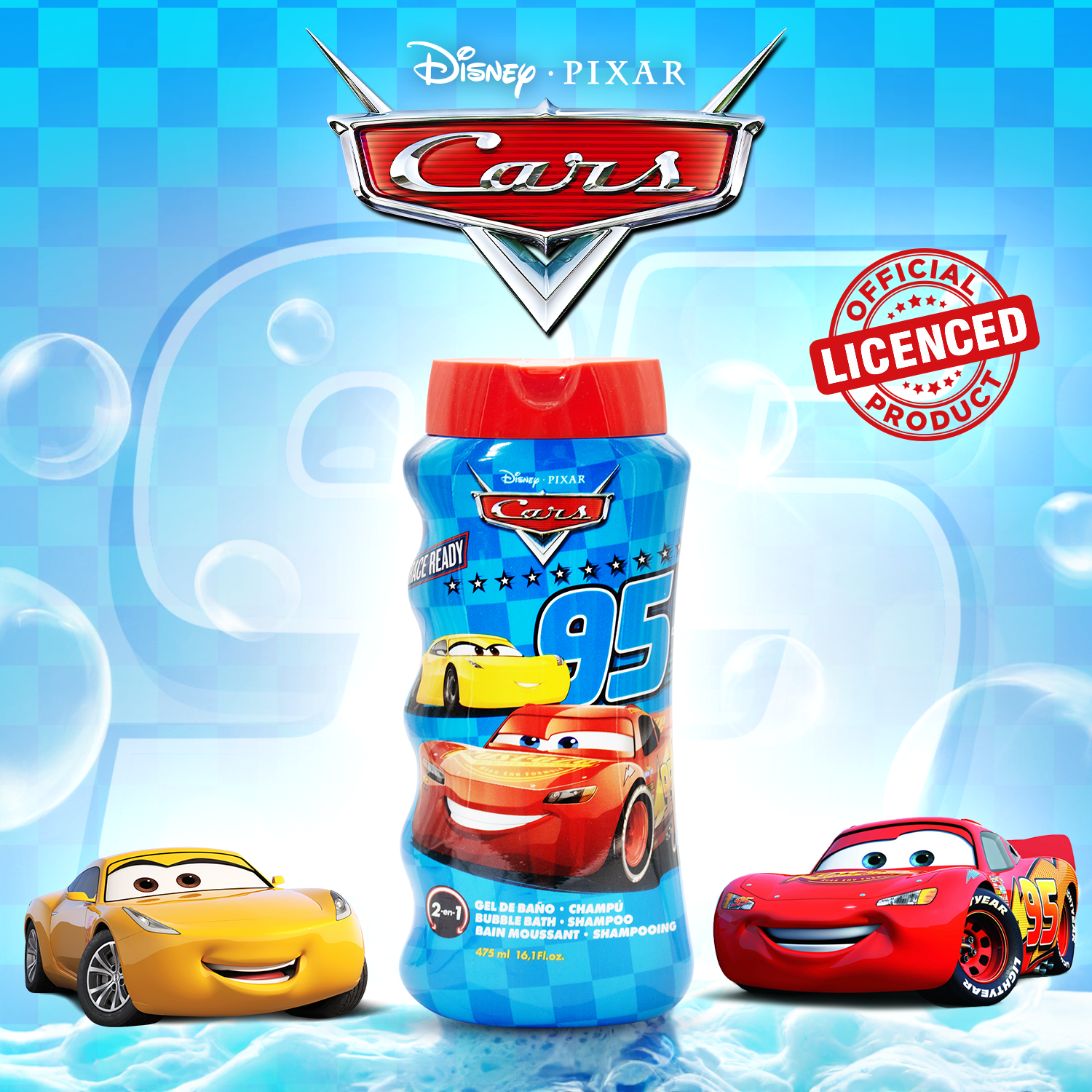 Lorenay Disney Cars 95 2-in-1 Bubble Bath & Shampoo 475ml - Gentle Kids Hair & Body Wash for Soft Cleansing, Fun Bath Experie