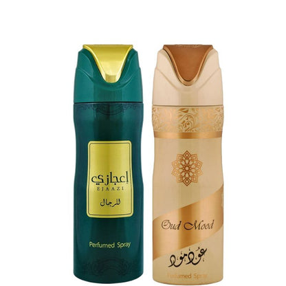 Ejaazi Deodorant Spray 200ml + Oud Mood Deodorant Spray 200ml by Lattafa (Pack of 2)