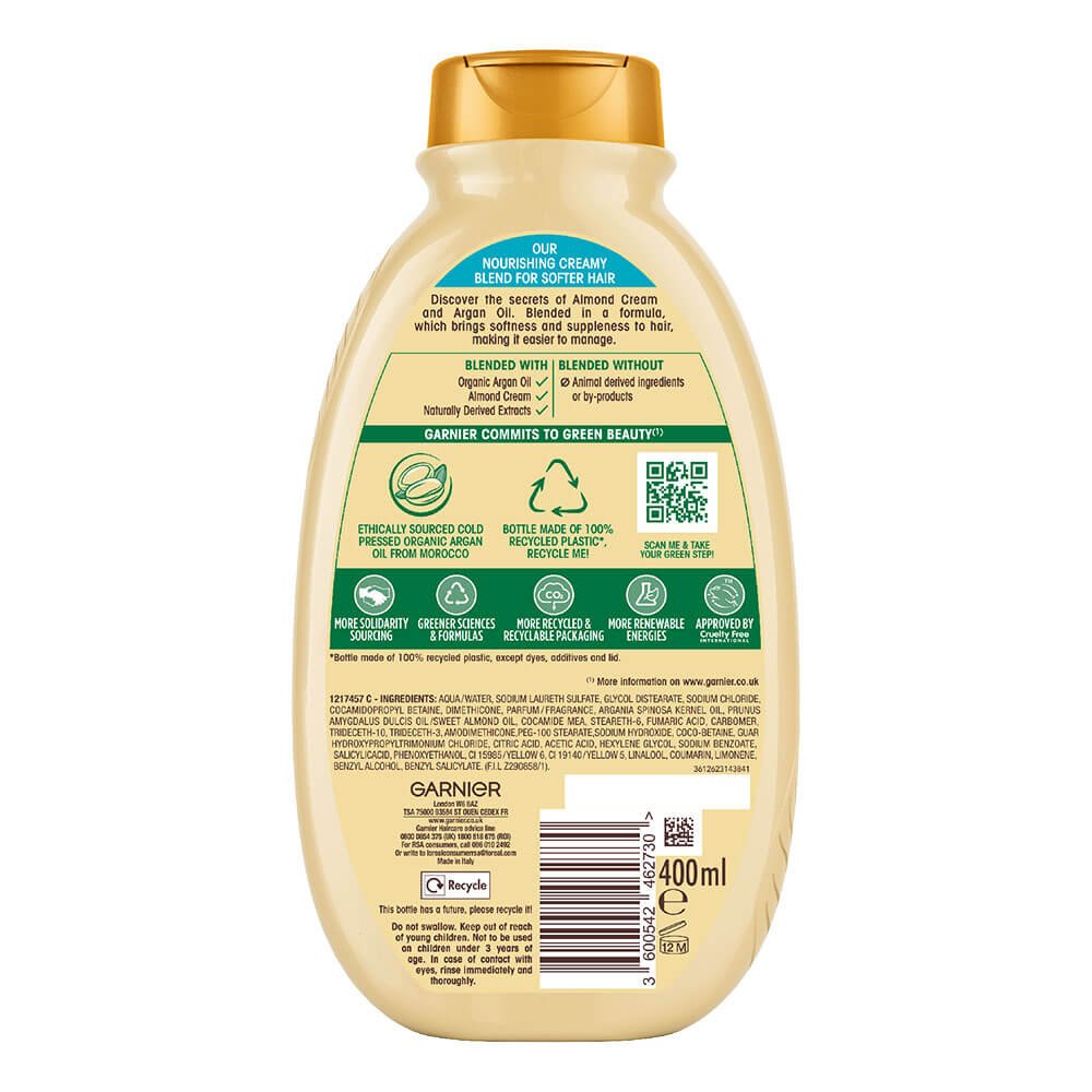 Garnier Ultimate Blends Creamy Nourishing Shampoo with Argan Richness Almond Cream & Moroccan Argan Oil for Dry to Very Dry H
